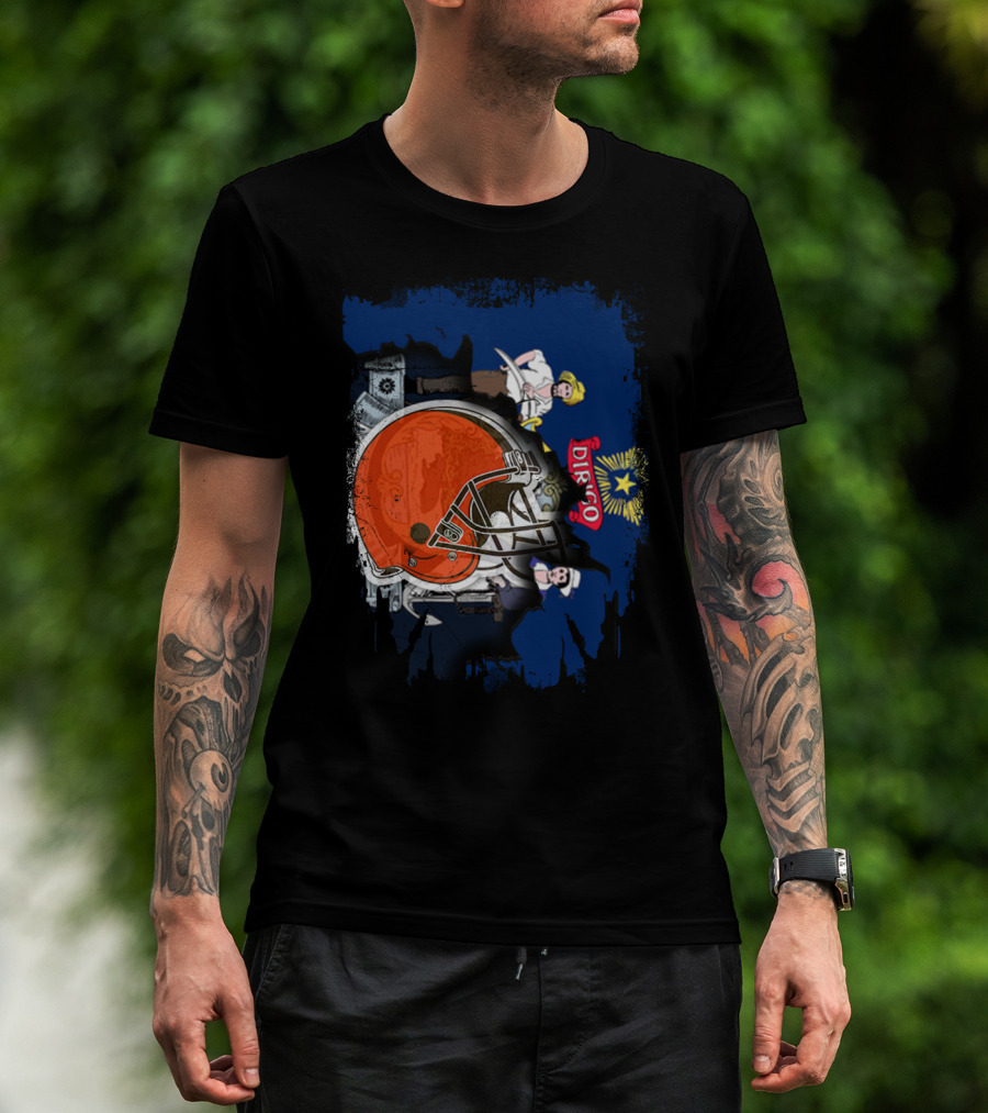 Dirigo Maine State Seal And Cleveland Browns Helmet T-Shirt