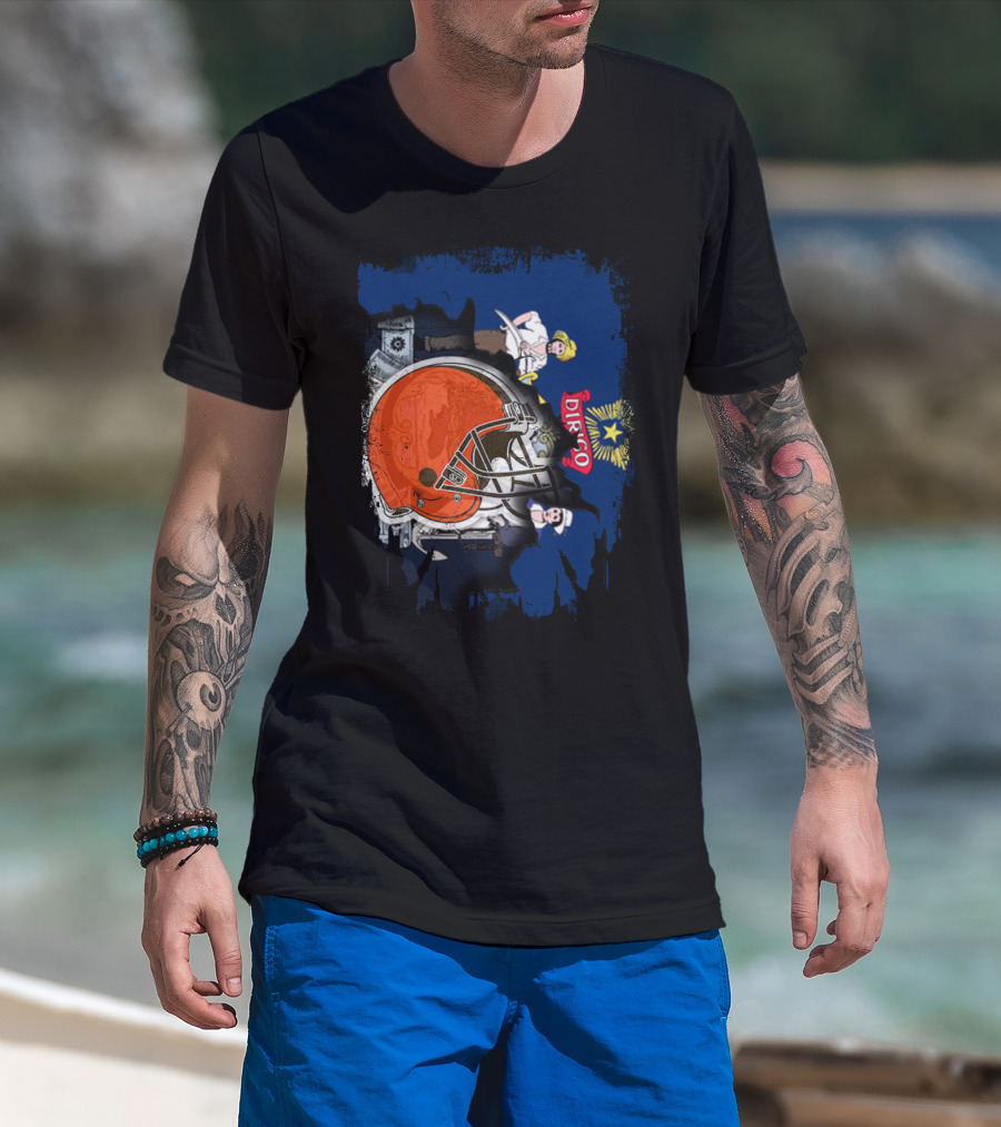 Dirigo Maine State Seal And Cleveland Browns Helmet T-Shirt