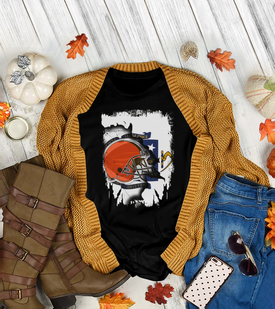 Massachusetts Unites with Cleveland Browns Helmet and State Flag T-Shirt