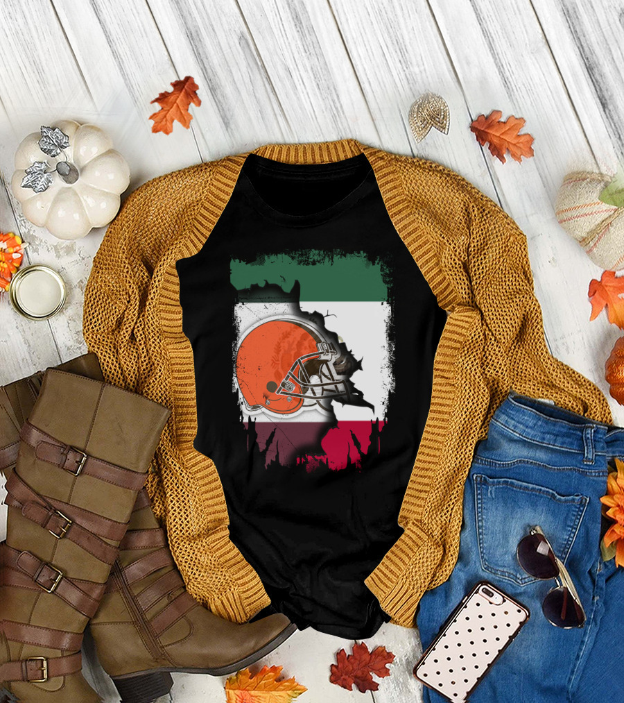 Mexico Flag Browns Helmet Fusion T-Shirt