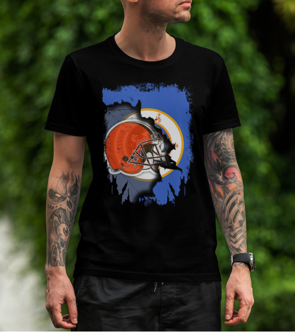 Minnesota State Flag With Cleveland Browns Helmet Blend T-Shirt