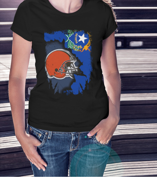 Nevada State Flag With Cleveland Browns Helmet Fusion T-Shirt