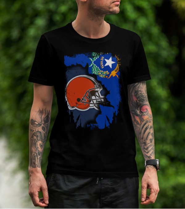 Nevada State Flag With Cleveland Browns Helmet Fusion T-Shirt