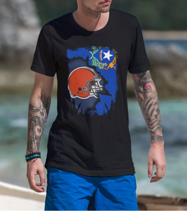 Nevada State Flag With Cleveland Browns Helmet Fusion T-Shirt