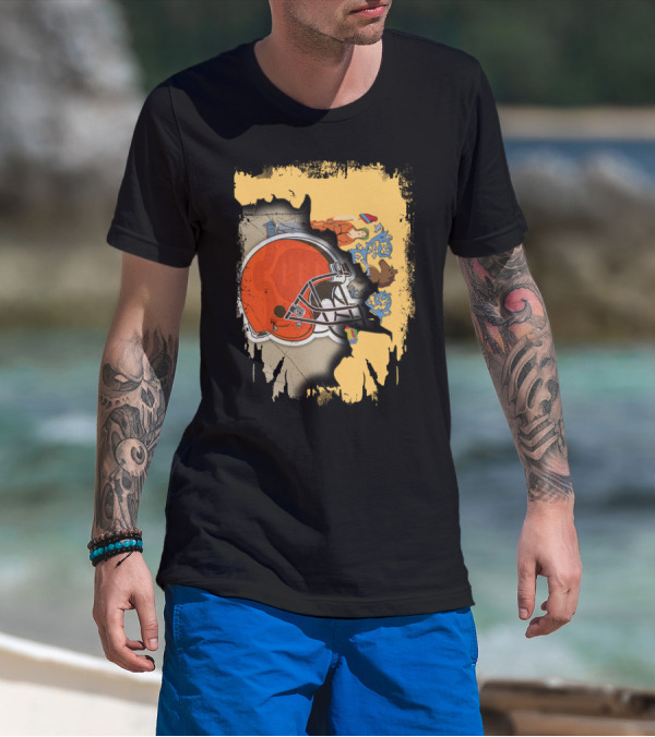 New Jersey Pride With Cleveland Browns Helmet Fusion T-Shirt