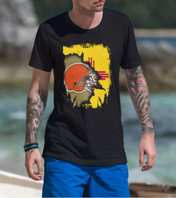 New Mexico Cleveland Browns Zia Helmet Connection T-Shirt