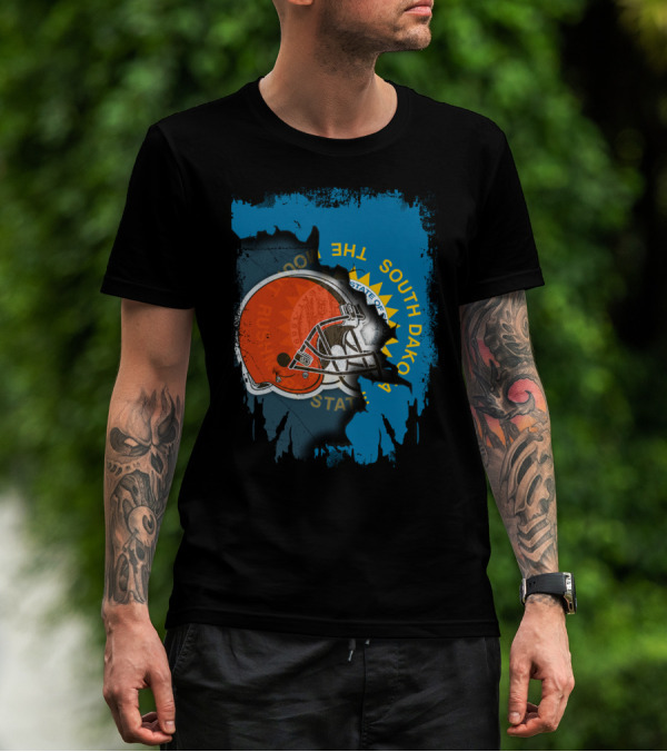 South Dakota State Flag With Cleveland Browns Helmet T-Shirt