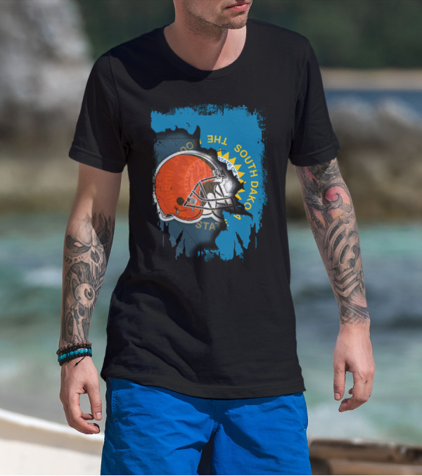 South Dakota State Flag With Cleveland Browns Helmet T-Shirt