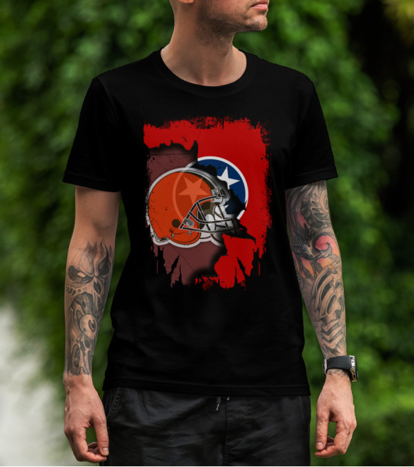 Together Tennessee With Browns Helmet And Tennessee Flag Background T-Shirt