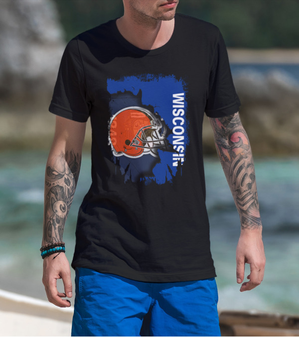 Wisconsin Football Helmet Browns T-Shirt