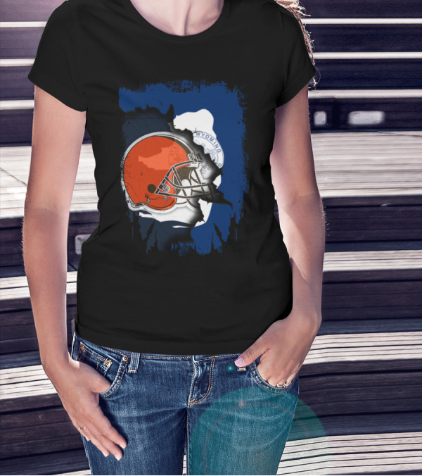 Together Wyoming With Cleveland Browns Helmet Fusion T-Shirt