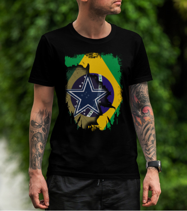 Brazilian Flag And Dallas Cowboys Star United T-Shirt