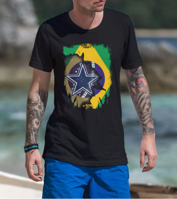 Brazilian Flag And Dallas Cowboys Star United T-Shirt