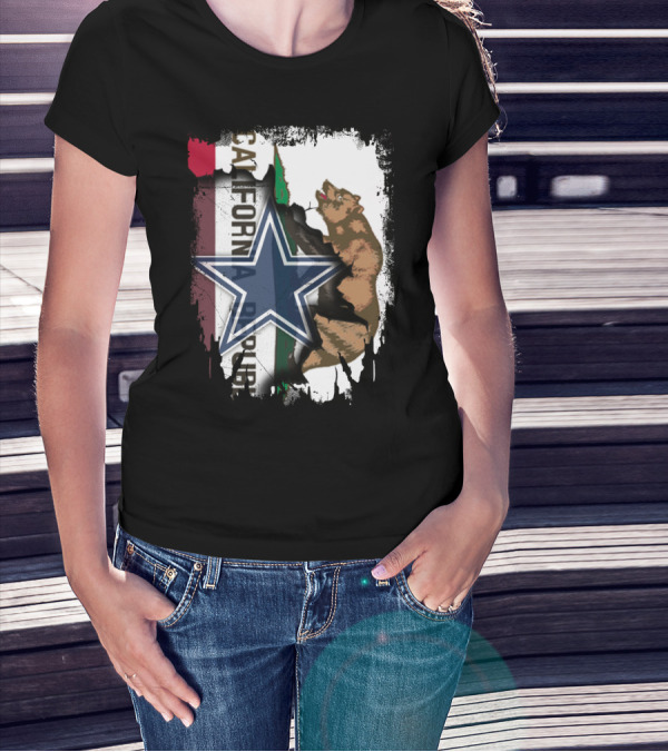 California Republic With Dallas Cowboys Star And Bear T-Shirt
