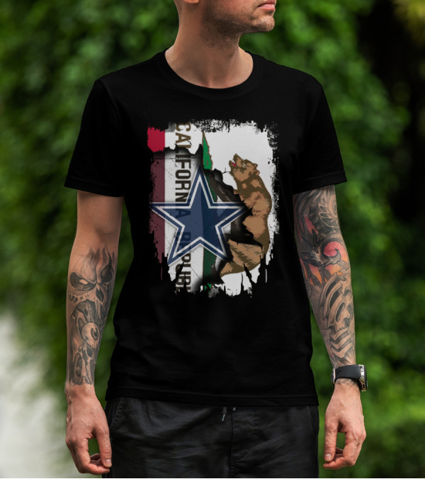 California Republic With Dallas Cowboys Star And Bear T-Shirt