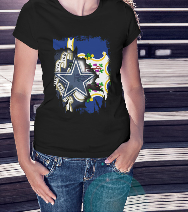 Connecticut Cowboys Logo Overlay With State Flag T-Shirt