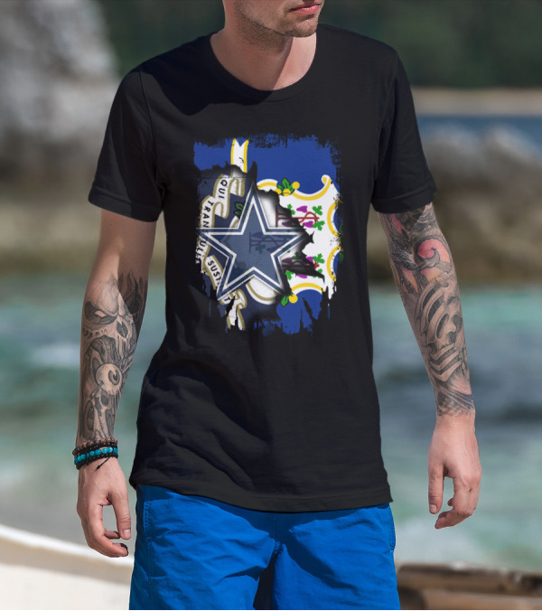 Connecticut Cowboys Logo Overlay With State Flag T-Shirt