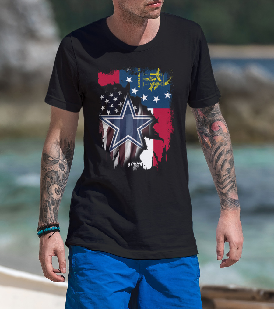 Georgia State Flag Background With Dallas Cowboys Star Overlaid T-Shirt