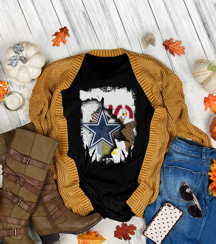 Illinois Flag and Dallas Cowboys Star Together T-Shirt