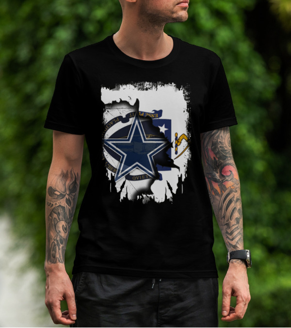 Massachusetts Meets Cowboys Star Symbol Fusion T-Shirt