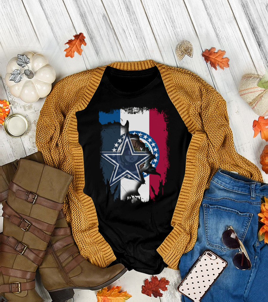 Missouri State Flag with Dallas Cowboys Star Logo Combination T-Shirt
