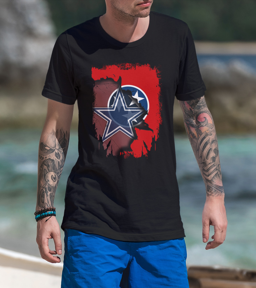 Tennessee Cowboys Star With Tri-Star Flag Fusion T-Shirt