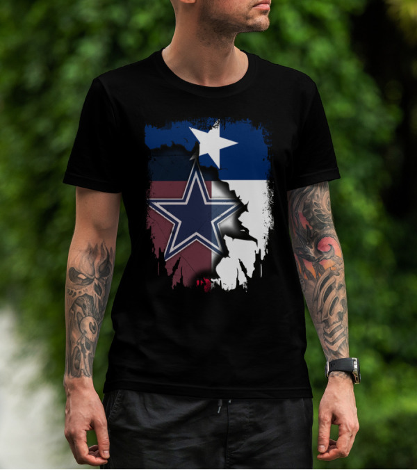 Cowboys Star Emblem On Texas Flag With Split Colors T-Shirt