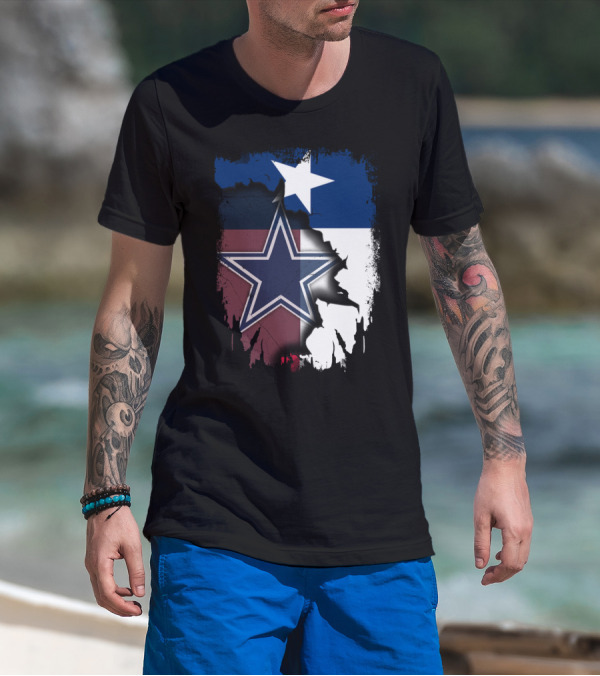 Cowboys Star Emblem On Texas Flag With Split Colors T-Shirt