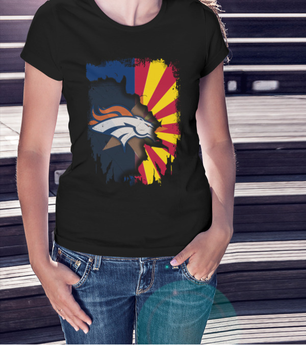 Arizona Flag And Denver Broncos Logo Fusion T-Shirt
