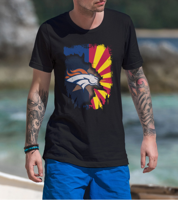 Arizona Flag And Denver Broncos Logo Fusion T-Shirt