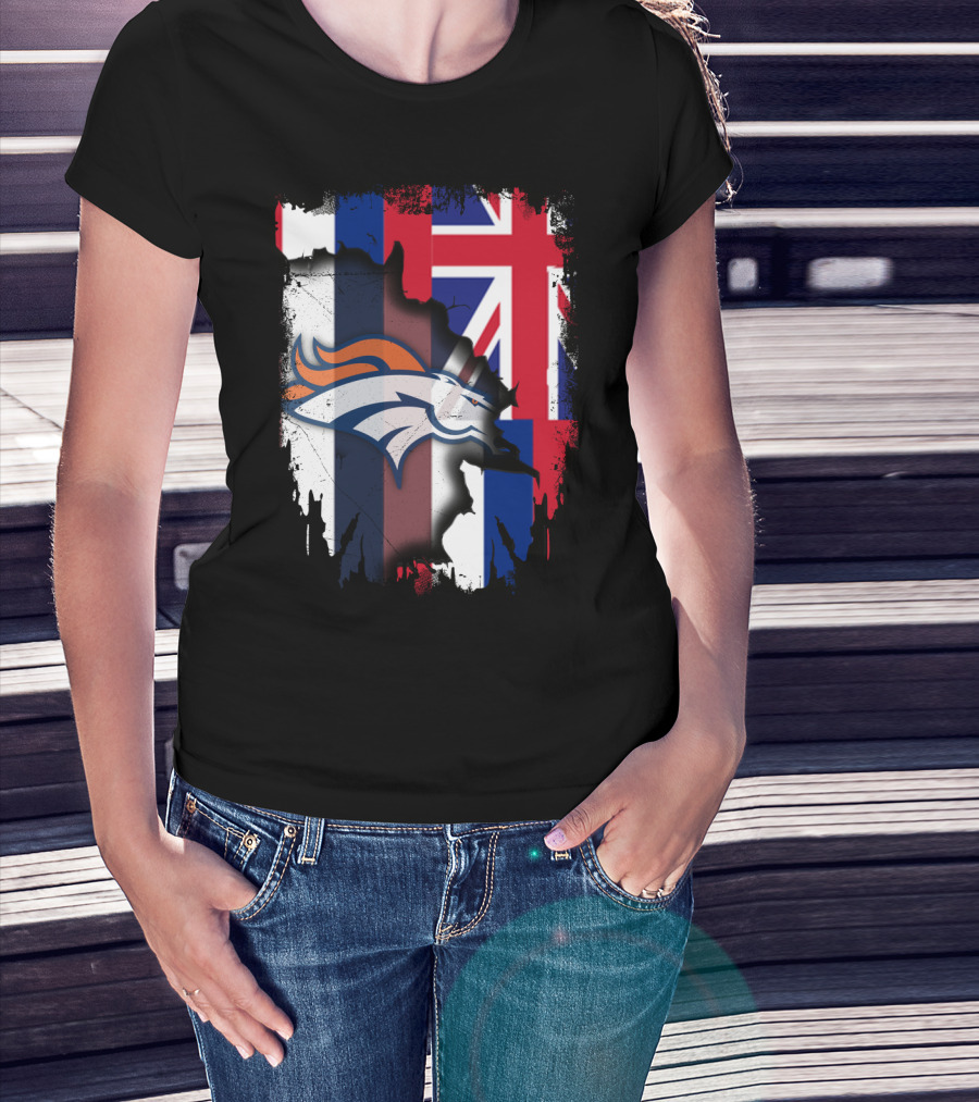 Together Hawaii Flag With Broncos Logo Fusion T-Shirt