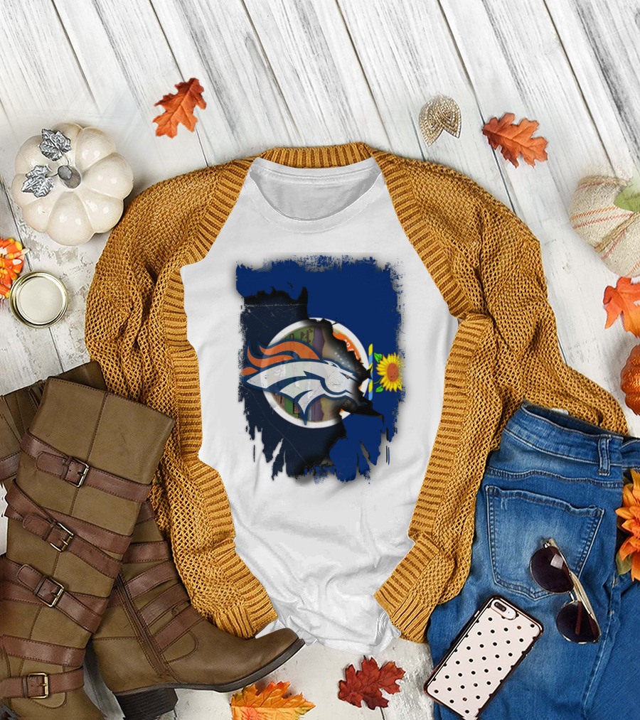 Kansas Sunflower with Broncos Logo Together T-Shirt