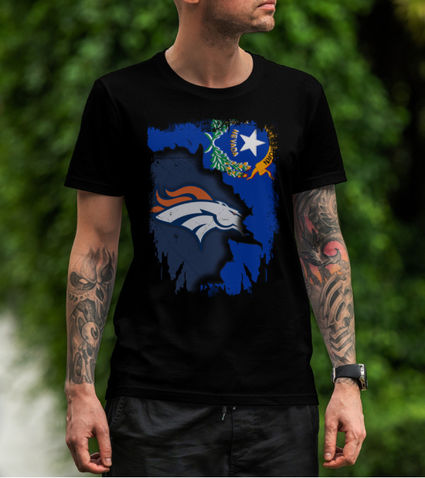 Nevada Proud With Broncos Spirit And State Flag T-Shirt