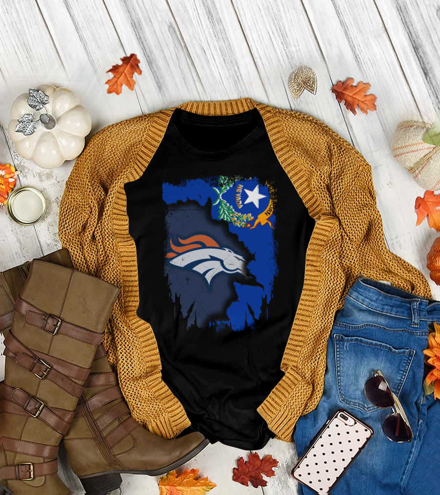 Nevada Proud with Broncos Spirit and State Flag T-Shirt