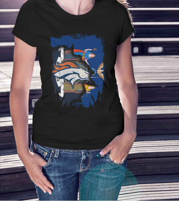 New York State Crest Overlaid With Broncos Logo Together T-Shirt
