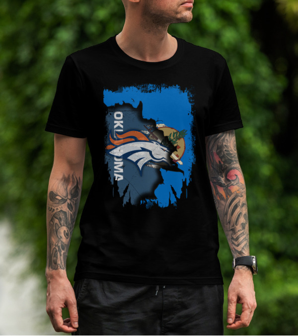 Oklahoma Flag With Denver Broncos Logo Integration T-Shirt