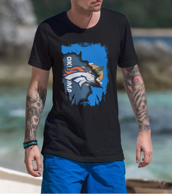 Oklahoma Flag With Denver Broncos Logo Integration T-Shirt