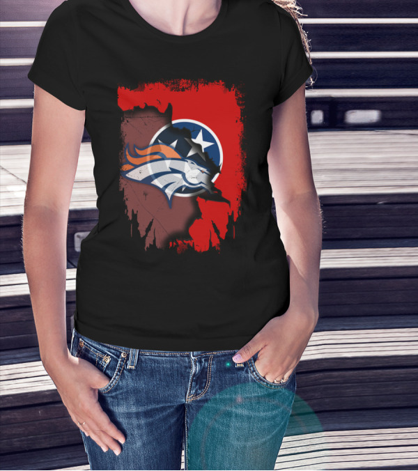 Together Tennessee Map With Broncos And Tri-Star Emblem T-Shirt