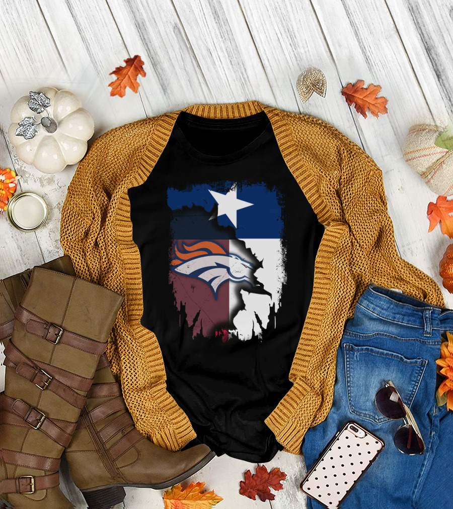 Together Texas Denver Broncos Texas Flag T-Shirt