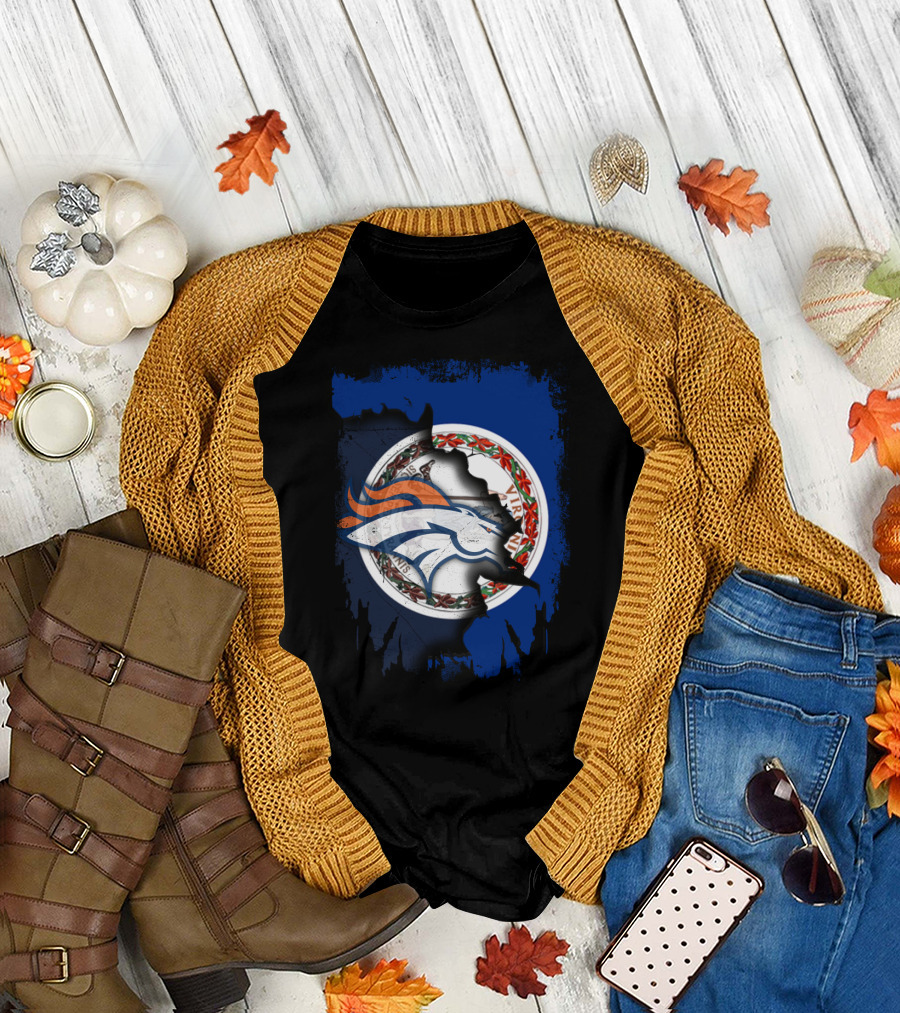 Together Virginia With Broncos Logo over State Flag T-Shirt