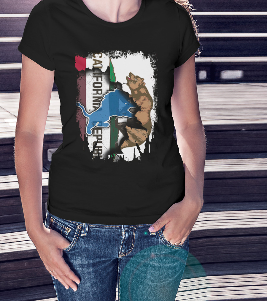 California Republic With Blue Lion And Bear T-Shirt