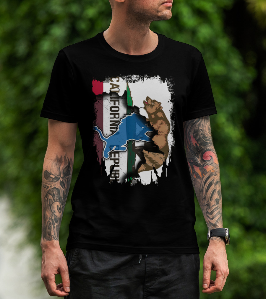 California Republic With Blue Lion And Bear T-Shirt