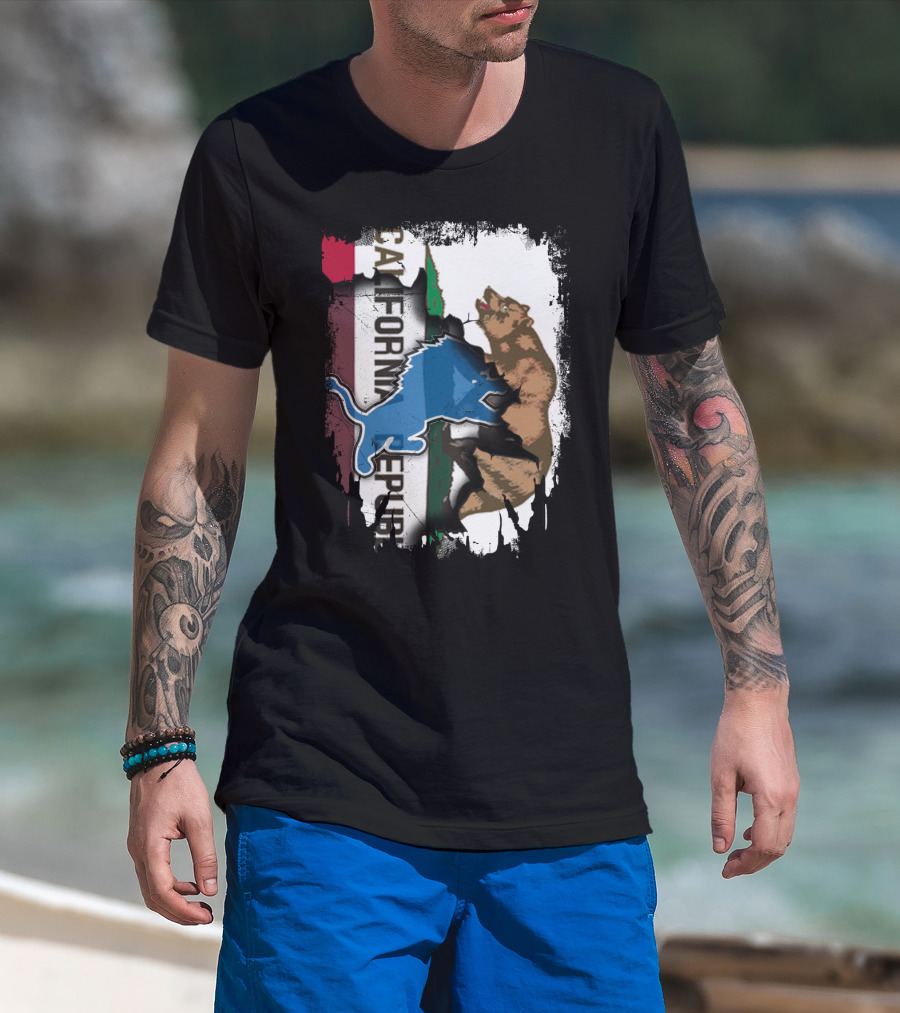 California Republic With Blue Lion And Bear T-Shirt
