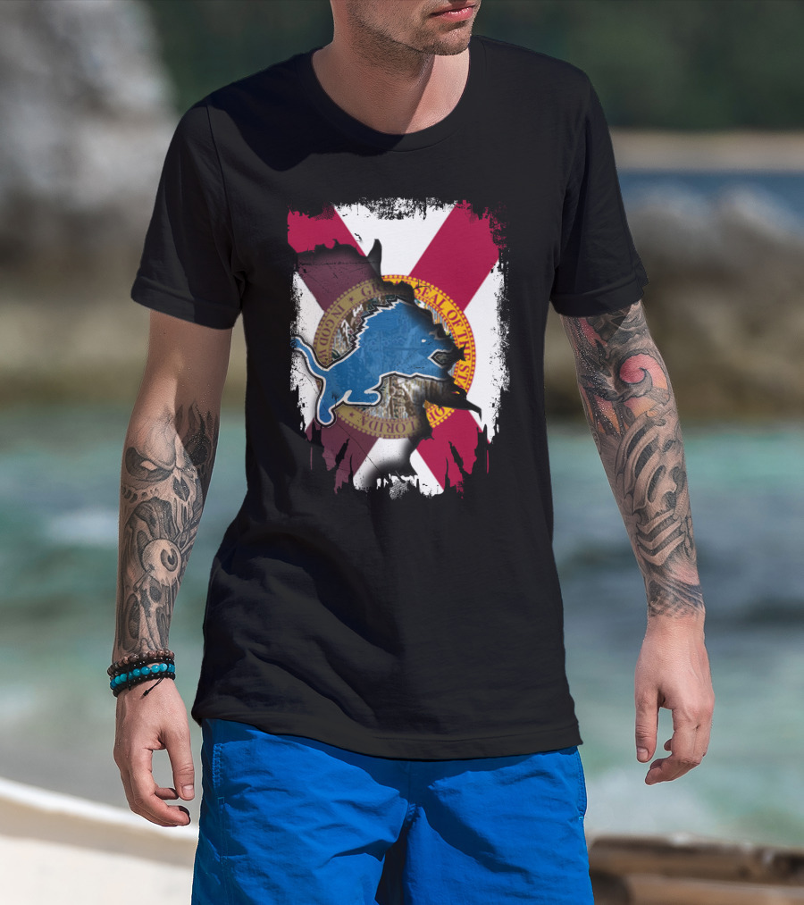 Florida State Seal With Detroit Lions Logo Overlay T-Shirt