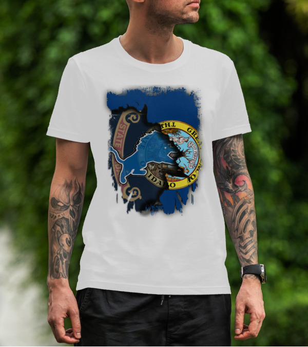 Idaho State Seal With Detroit Lions Collaboration T-Shirt