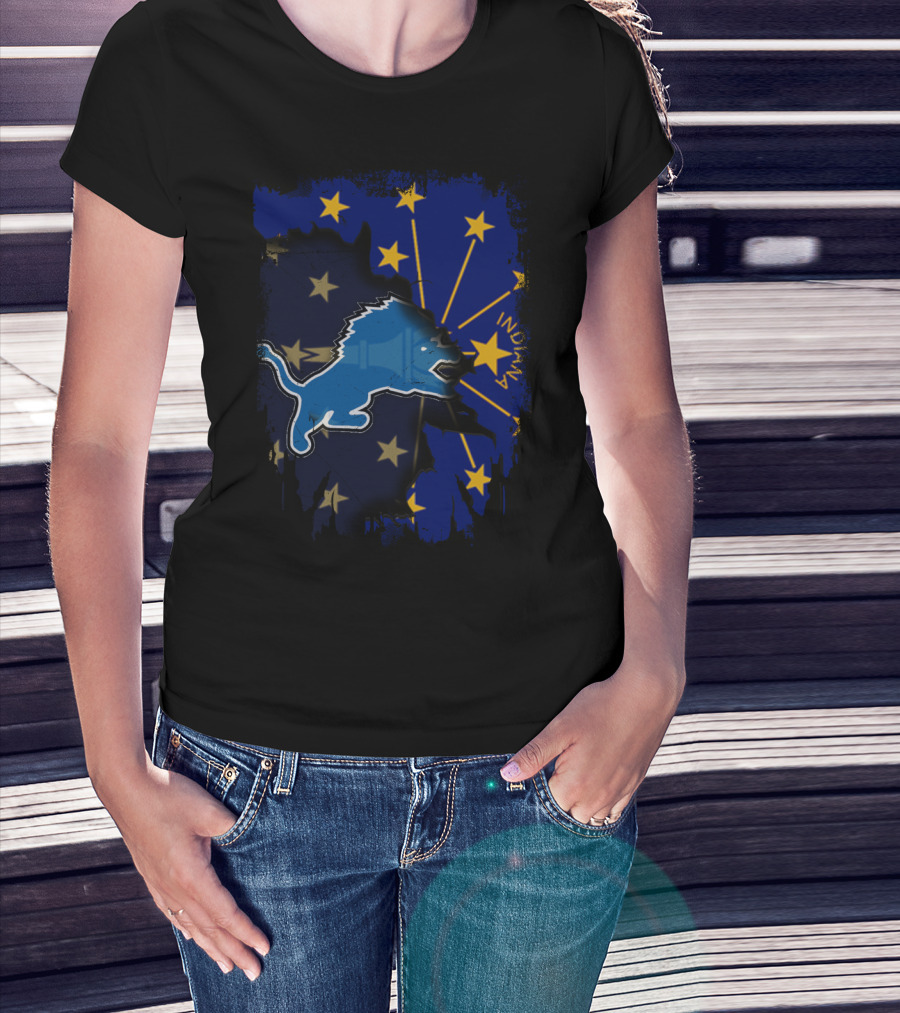 Indiana Lions Emblem With State Flag Stars T-Shirt