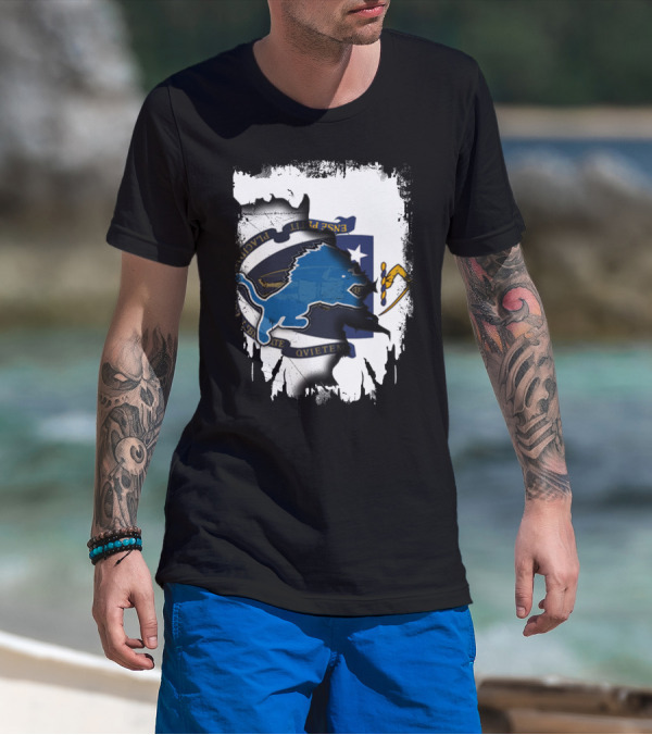 Detroit Lions And Massachusetts Flag United T-Shirt