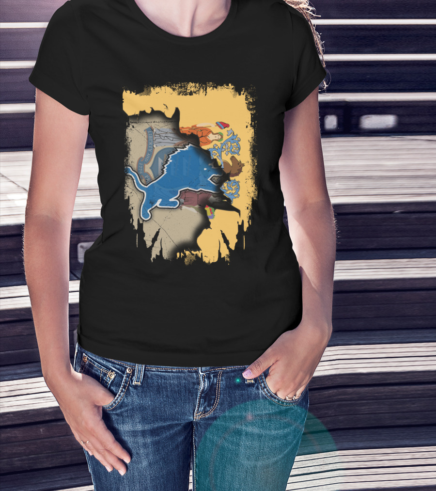 Together New Jersey With Detroit Lions Crest Integration T-Shirt