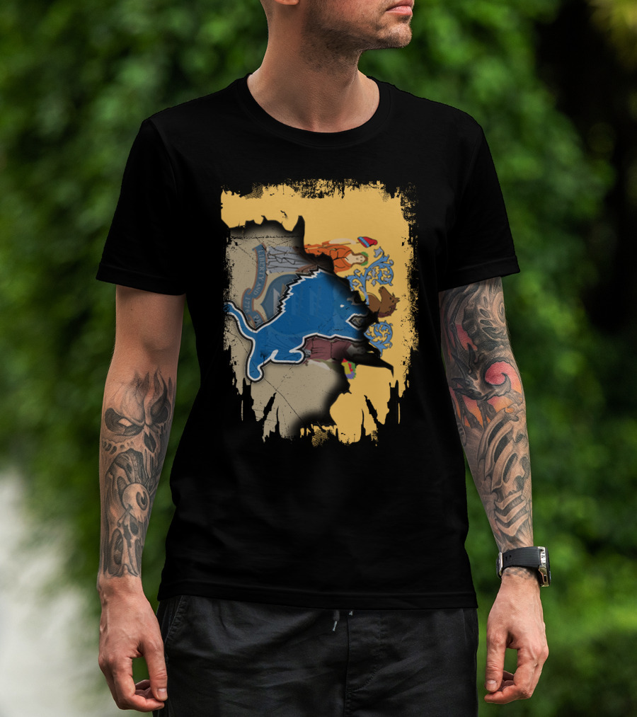 Together New Jersey With Detroit Lions Crest Integration T-Shirt