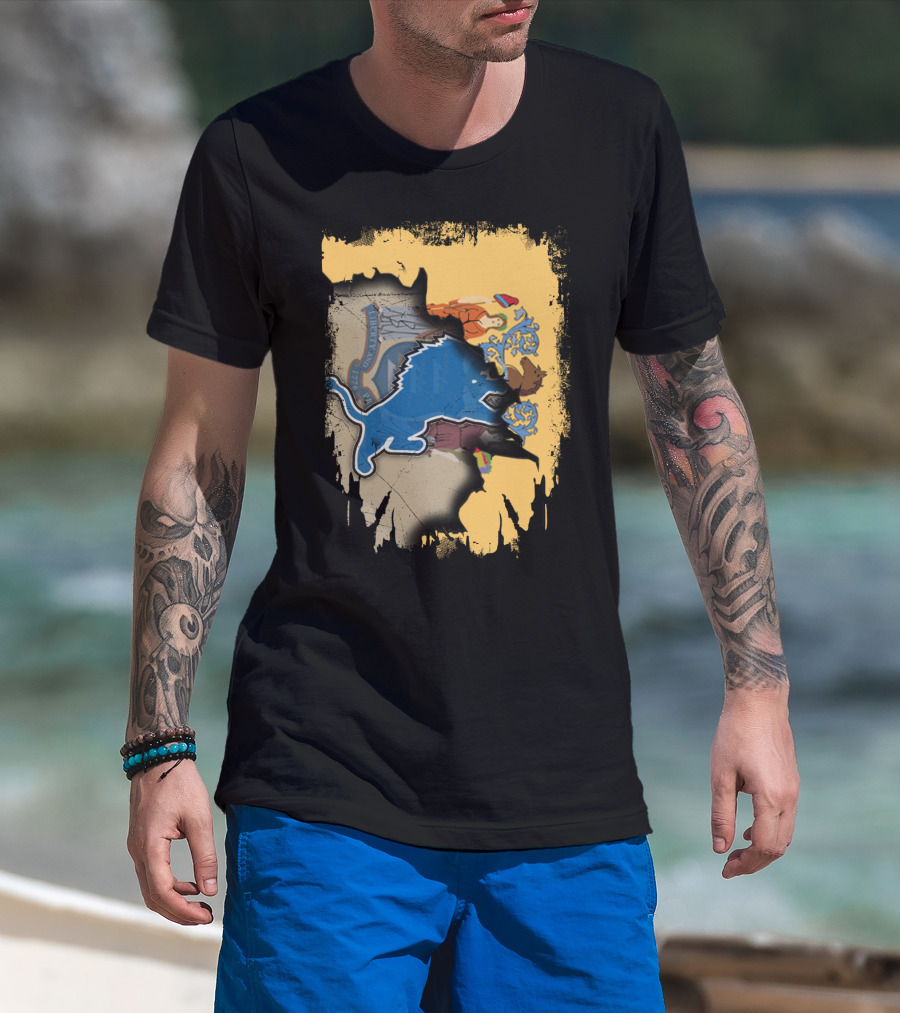 Together New Jersey With Detroit Lions Crest Integration T-Shirt